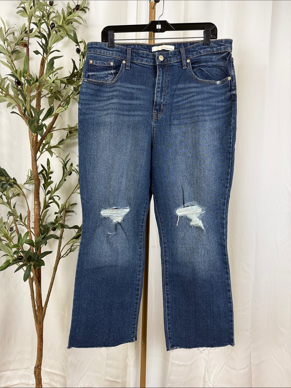 Ella Moss High Waist Crop Flare Distressed Cotton Jeans Sz 32 (B7)